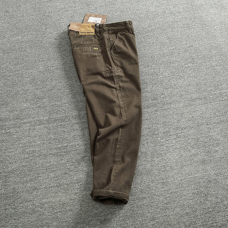 Solid color overalls men's straight leg CHINO casual pants Heavy cotton loose cone pants