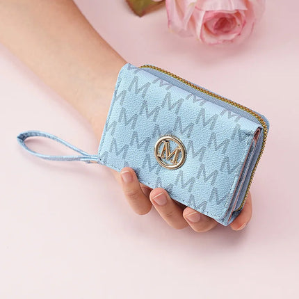 Fashionable Letter Printed Tri-Fold Compact Ladies Wallet Retro Style Card Holder PU Leather Synthetic Interior Daily Use PlatiNum