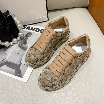 Spring 2025 New Khaki Crystal Women's Sneakers Fashion Versatile Casual Ladies Party Shiny Female Shoes