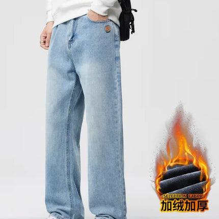 American Retro Jeans Men's 2026 Autumn and Winter with Plush New Trendy Brand High Street Casual Loose Straight Leg Long Pants
