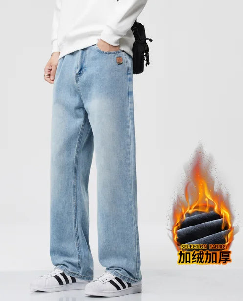 American Retro Jeans Men's 2026 Autumn and Winter with Plush New Trendy Brand High Street Casual Loose Straight Leg Long Pants