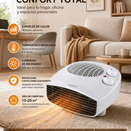 Portable Electric Heater 2000W with Adjustable Thermostat, 3 Heat Levels and Overheating Protection, Fast Heating for Home and Office, 220-240V, White/Gray