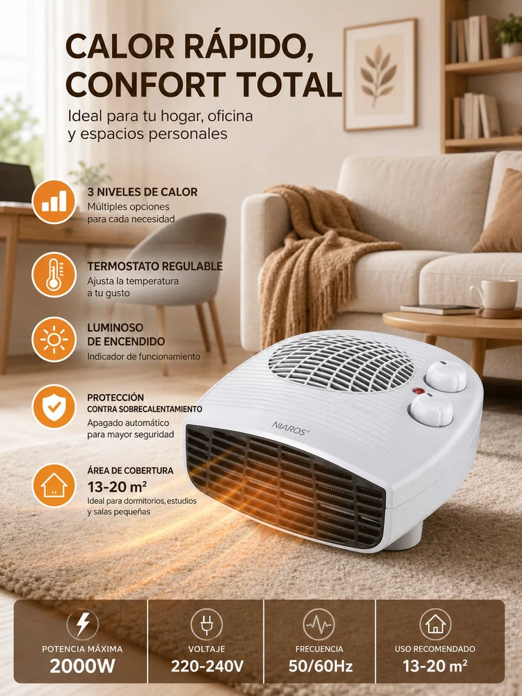 Portable Electric Heater 2000W with Adjustable Thermostat, 3 Heat Levels and Overheating Protection, Fast Heating for Home and Office, 220-240V, White/Gray
