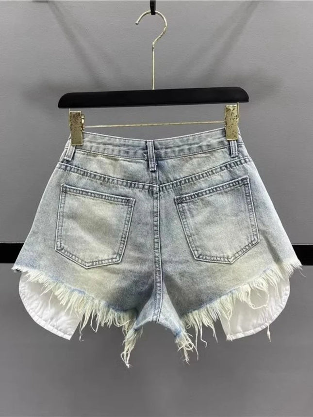 HOUZHOU Vintage Ripped Denim Shorts for Women Sexy Korean Y2k Blue Gyaru High Waist Shorts Streetwear Short Jeans Aesthetic