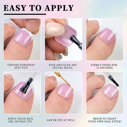 120Pcs Short Square Pink French Full‑Cover Toe Nail Tips White Edge Soft Gel Press‑On Toenails