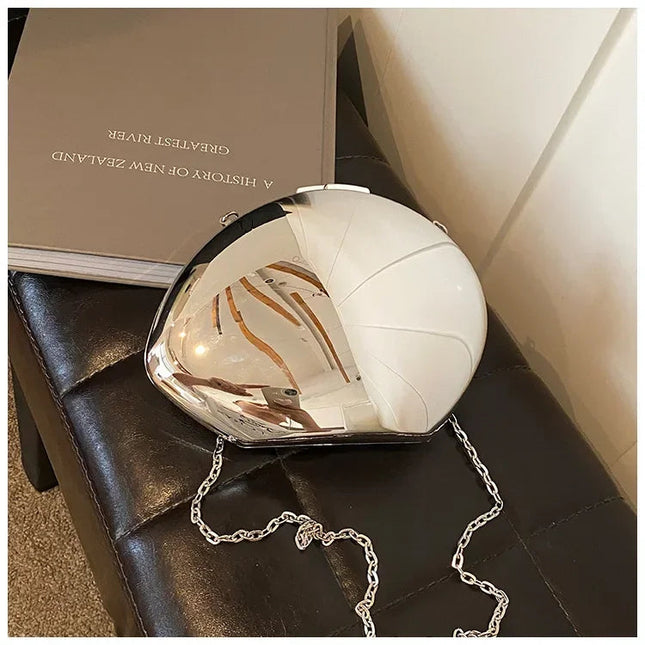 Designer Acrylic Shell Shape Clutch Bag Gold Silver Women Evening Party Bag Cute Shiny Metal Shoulder Crossbody Bags Small Purse PlatiNum
