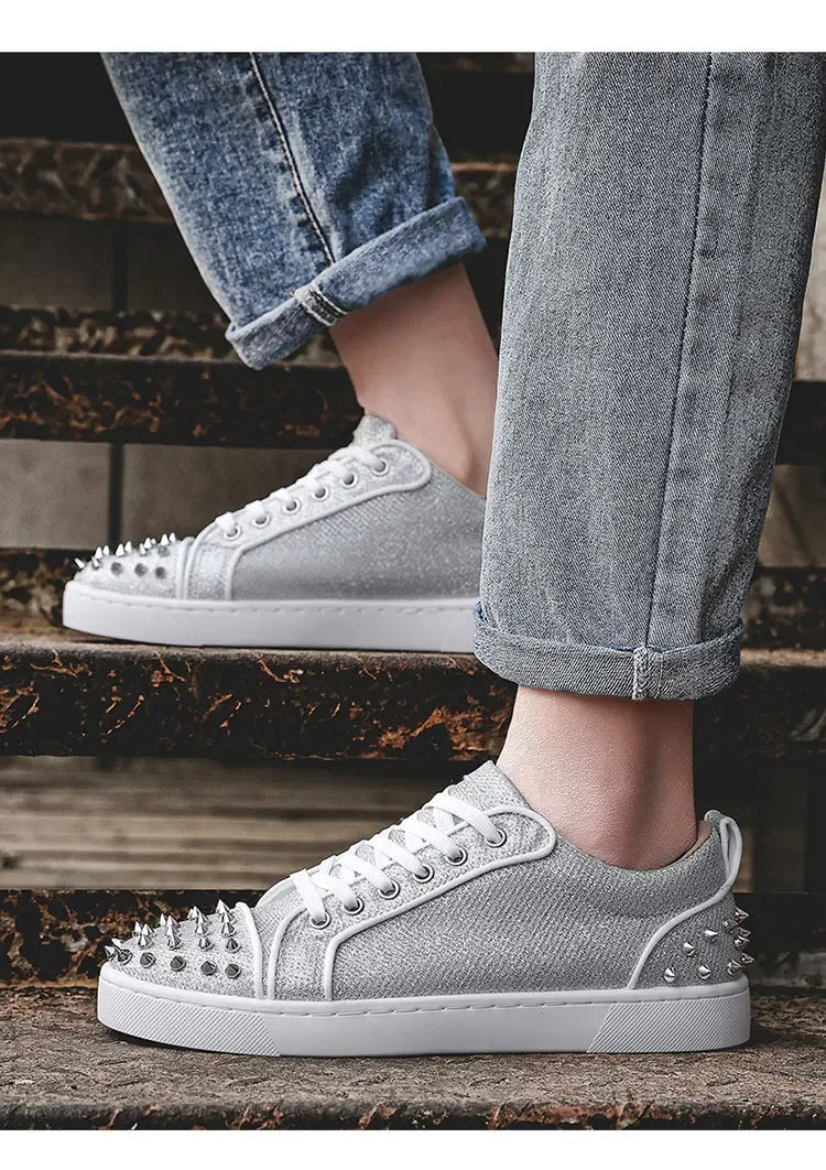 2025 New Men's Casual Shoes Comfortable Soft Punk Style Board Shoes Fashion Nail Anti Slip Wear Resistant Personalized Sneakers