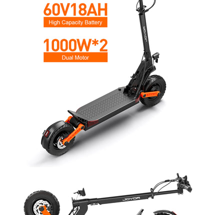 Monopattino elettrico fuoristrada JOYOR S10-S-Z 60V 18Ah Doppio Motore 2000W Pneumatici da 10 Pollici Pieghevole Urbano Portatile
