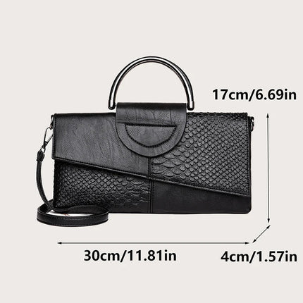Female Shoulder Messenger Bags Casual Crossbody Bag Black PU Leather 2024Trend Women Stone Print Chain Envelope Clutch Purses PlatiNum