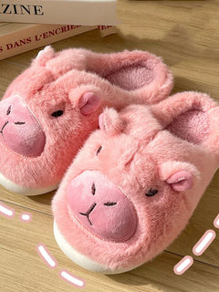 Cute Capybara Cotton Slippers Women Autumn Winter Indoor Soft Sole Warm Fur Slides Woman Comfort Non Slip Home Slippers Female