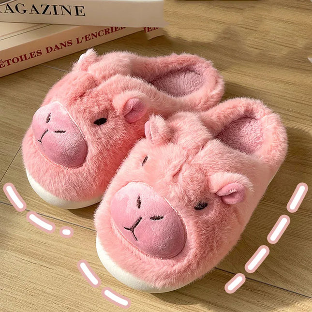 Cute Capybara Cotton Slippers Women Autumn Winter Indoor Soft Sole Warm Fur Slides Woman Comfort Non Slip Home Slippers Female