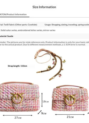 Nuova Borsa a Tracolla/Crossbody da Donna 2026 Ispirata a Pinko in Tweed con Cigno, in Vera Pelle