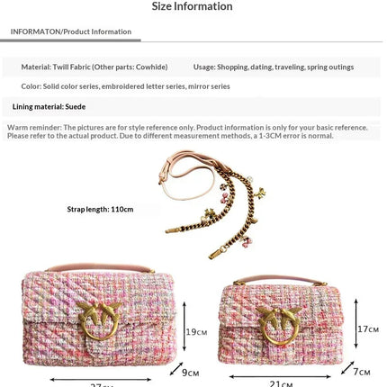 Nuova Borsa a Tracolla/Crossbody da Donna 2026 Ispirata a Pinko in Tweed con Cigno, in Vera Pelle