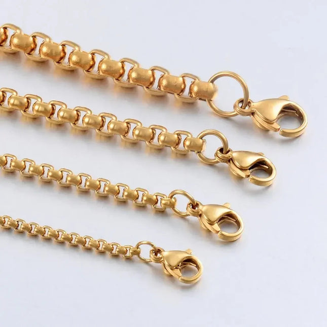 2mm/3mm/4mm/5mm Collana in acciaio inossidabile color oro Scatola rotonda impermeabile Catena a maglie da uomo Lunghezza regalo personalizzato PlatiNum