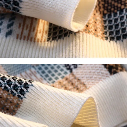 New Fashion Men Plaid Pullover Winter Sweaters Outwear Loose Casual Knitted Sweaters Male O-neck Pullovers Sweatercoats Size 4XL