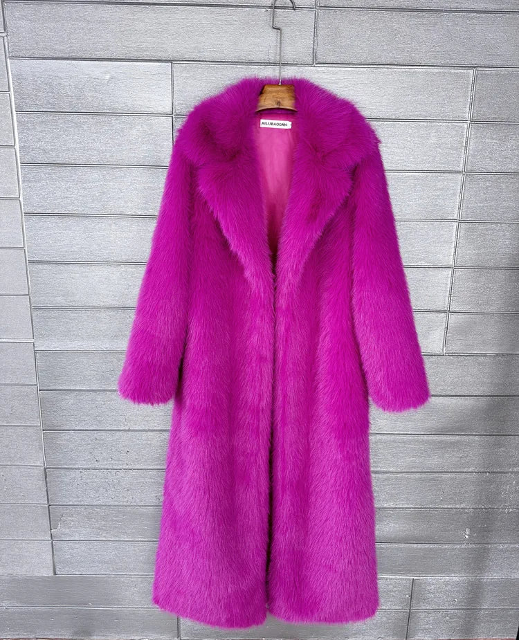 ZADORIN 130cm Super Long Fluffy Faux Fur Coat Woman Jacket Winter Lapel Thicken White Faux Fur Coats Jacket for Women Outerwears