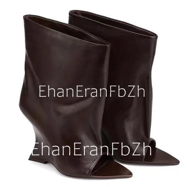 2025Ladies' Spring and Summer New Fish Mouth Slope High Heel Knee Boots, Fashionable Pointed Fashion Show Medium Cool Boots PlatiNum