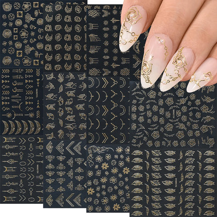 1pcs Gilded Hollow Flower Leaves Nail Art Stickers French Lines Bohemian Tassels 3D Nail Decals Rose Pattern Manicure Decoration