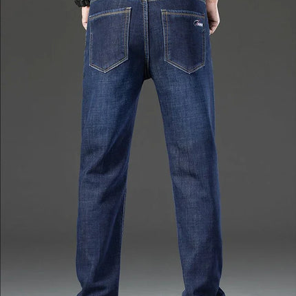 2025 New Winter Warm Jeans Men's Fleece Thickened Slim Straight Trousers Fashion Stretch Cotton Casual Denim Pants Brand Clothes