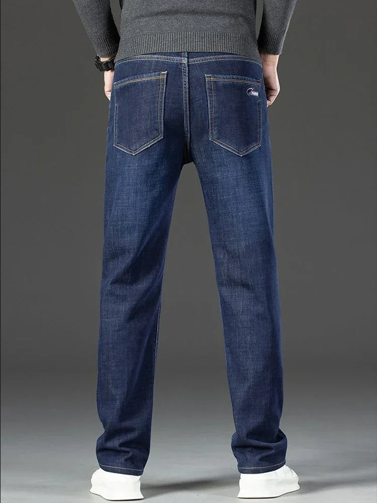 2025 New Winter Warm Jeans Men's Fleece Thickened Slim Straight Trousers Fashion Stretch Cotton Casual Denim Pants Brand Clothes