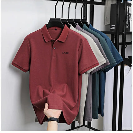 Men's Luxury Brand Short Sleeve Polo Shirt with Letter Print, 100% Cotton Summer T-shirt, Comfortable, Breathable, Casual, Lapel Collar.