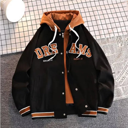Men's Autumn New Brand All-match Student Letter Hooded Jacket Trendy Women High Quality Varsity Baseball Uniform Jacket