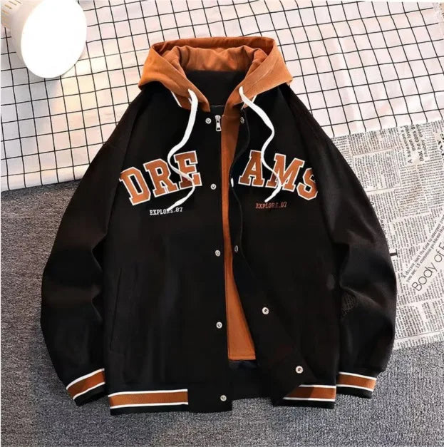 Men's Autumn New Brand All-match Student Letter Hooded Jacket Trendy Women High Quality Varsity Baseball Uniform Jacket