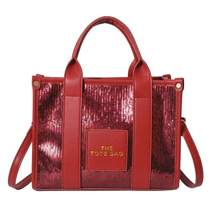 Sequins Top-Handle Bags Fashion PU Leather Shoulder Bag Large Capacity Travel Handbag Women Trendy Casual Satchel Tote Purse PlatiNum