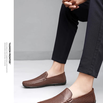 Mocassini da uomo in vera pelle traspirante con suola in gomma, scarpe casual slip-on, mocassini da uomo traforati