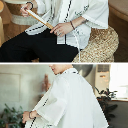 Japan Samurai Shirt uomo ricamato Kimono giapponese manica corta Cardigan uomo estate sottile moda Casual Yukata Cardigan Top uomo