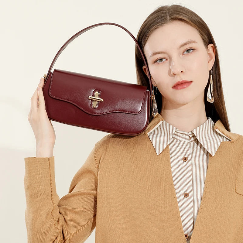 2025 New Genuine Leather Women's Bag Luxury Stick Bag Senior Designer Shoulder Bag Fashion Handbag Commuter