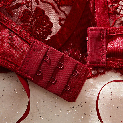 Lady Floral Embroidery Lingerie Set Women Sheer Bra and Brief Underwear Set Satin Sexy Intimates Underwear