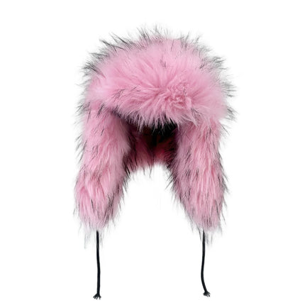 Y2K Fluffy Popular Russian Female Round Earflap Cap Faux Fur Winter Warm Hat For Women Faux Fox Raccoon Fur Beanies Bomber Gorra