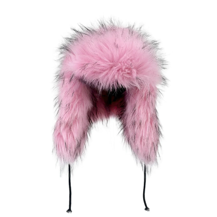 Y2K Fluffy Popular Russian Female Round Earflap Cap Faux Fur Winter Warm Hat For Women Faux Fox Raccoon Fur Beanies Bomber Gorra
