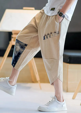 Pantaloni Kimono giapponesi da uomo in cotone traspirante Samurai Abbigliamento Pantaloni da uomo Stampa allentata Pantaloncini Harem retrò Pantaloni Hip Hop Harajuku