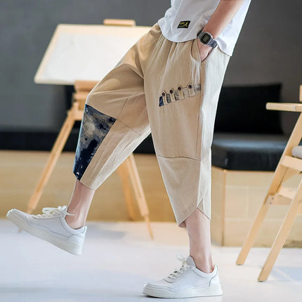 Pantaloni Kimono giapponesi da uomo in cotone traspirante Samurai Abbigliamento Pantaloni da uomo Stampa allentata Pantaloncini Harem retrò Pantaloni Hip Hop Harajuku