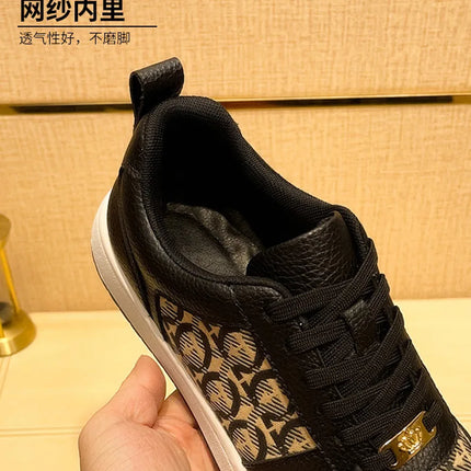 European New Shoes for Men Genuine Leather Patchwork Casual Shoes Trend Flat Skateboard Shoes Youth Cool Lace-up Sneakers