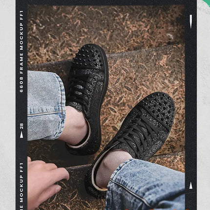 2025 New Men's Casual Shoes Comfortable Soft Punk Style Board Shoes Fashion Nail Anti Slip Wear Resistant Personalized Sneakers