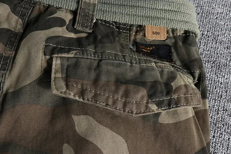 Heavyweight Camouflage Pants Men Clothing Multi-pockets Solid Color Patchworked Outdoor Trousers Retro Cargo Casual Wear Jogger