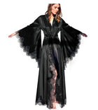 Vestaglie da donna Indumenti da notte Pigiama kimono Puro lungo raso di seta nera con finiture in pizzo Abito fotografico Abito da sposa Abito da sposa Servizio fotografico
