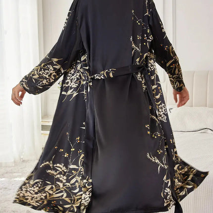 ‌   Set di indumenti da notte floreali in raso di seta, abito con cintura, canotta, camicia da notte, indumenti da notte eleganti in due pezzi, per tutte le stagioni platinumshop