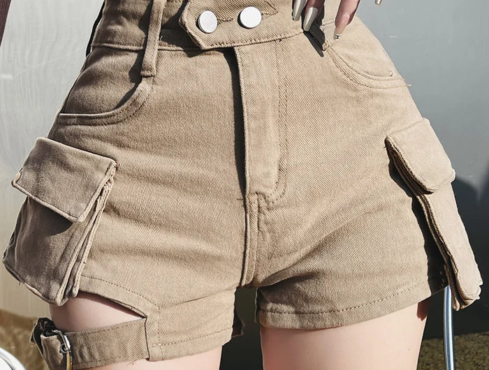 High Waisted Cargo Shorts Chic Khaki Denim Shorts with Pockets Sexy Girl Summer Outfits for Women