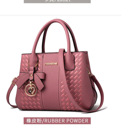Bow Metal Pendant Top Handle Satchel Crossbody Bag, PU Leather Textured Bag Purse, Classic Versatile Fashion Shoulder Bag PlatiNum