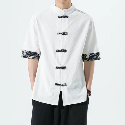 Camicia Kimono giapponese da uomo cinese retrò stampa casual cotone lino cuciture top a maniche corte estate uomo di alta qualità streetwear