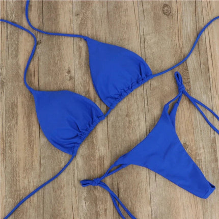 Bikini Costumi da bagno sexy Costumi da bagno Costume da bagno per donna Appeso al collo con allacciatura Bikini Tinta unita Costume da bagno sexy con cinturino diviso PlatiNum