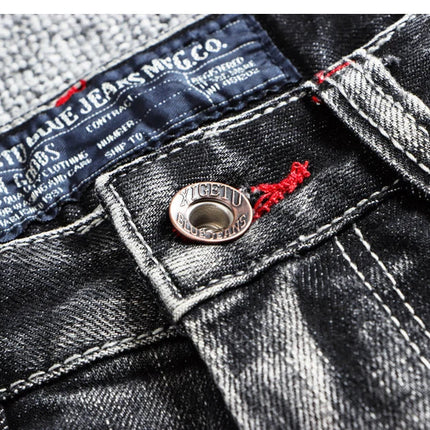 Italian Style Fashion Men Jeans Retro Gray Elastic Slim Fit Ripped Jeans Men Trousers Vintage Designer Casual Denim Pants Hombre PlatiNum