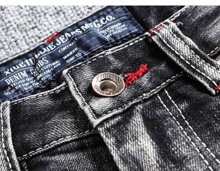 Italian Style Fashion Men Jeans Retro Gray Elastic Slim Fit Ripped Jeans Men Trousers Vintage Designer Casual Denim Pants Hombre PlatiNum