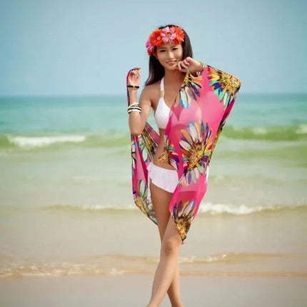 Copricostumi stampati Abito da spiaggia sexy Donna Halter Sling Chiffon Asciugamano da spiaggia Bikini Wrap Pareo Gonne Costumi da bagno aperti sul retro platinumshop