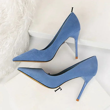 Donne 9 cm Tacchi alti Festa quotidiana Décolleté in pelle scamosciata colorata Scarpins femminili Stiletto Banchetto serale Rosso Giallo Scarpe Plus Size 34-43