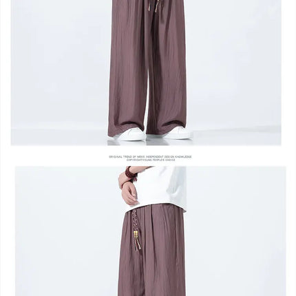 Pantaloni da Uomo a Gamba Dritta Estivi in Seta Ghiacciata, Pantaloni a Gamba Larga Freschi, Nuovi Arrivi di Tendenza, Traspiranti, Stile Cinese, Casual